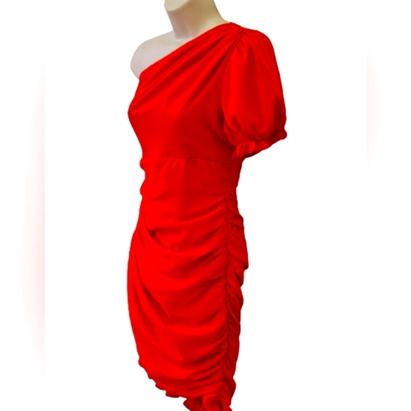 Hello Molly "Not Fair On Me" Red One Shoulder Ruched Ruffle Dress,Large,NWT - Picture 4 of 15